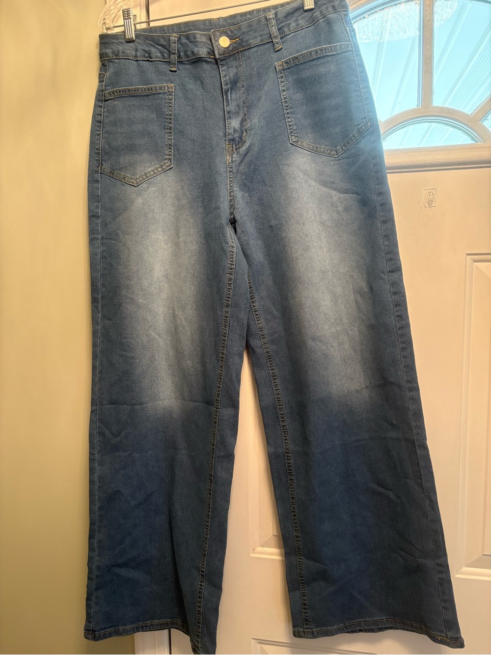 High-Waisted Wide Leg Blue Denim Jeans